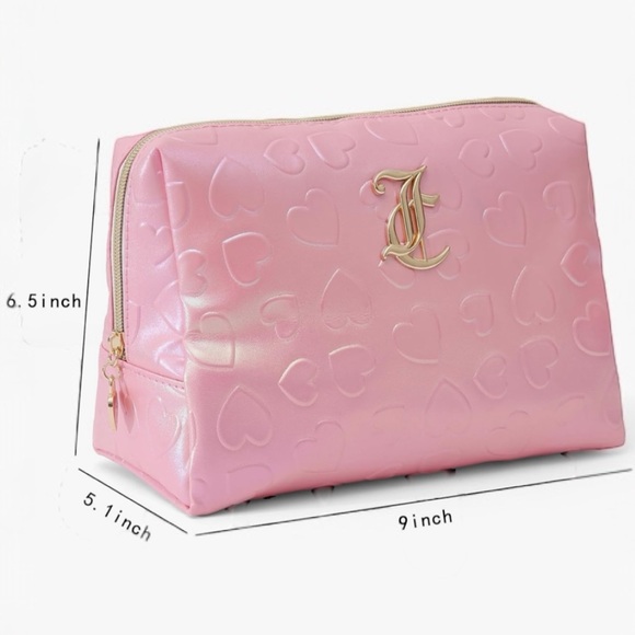 Juicy Couture Pink Iridescent Heart Embossed Large Cosmetic Bag NWT - Picture 4 of 7
